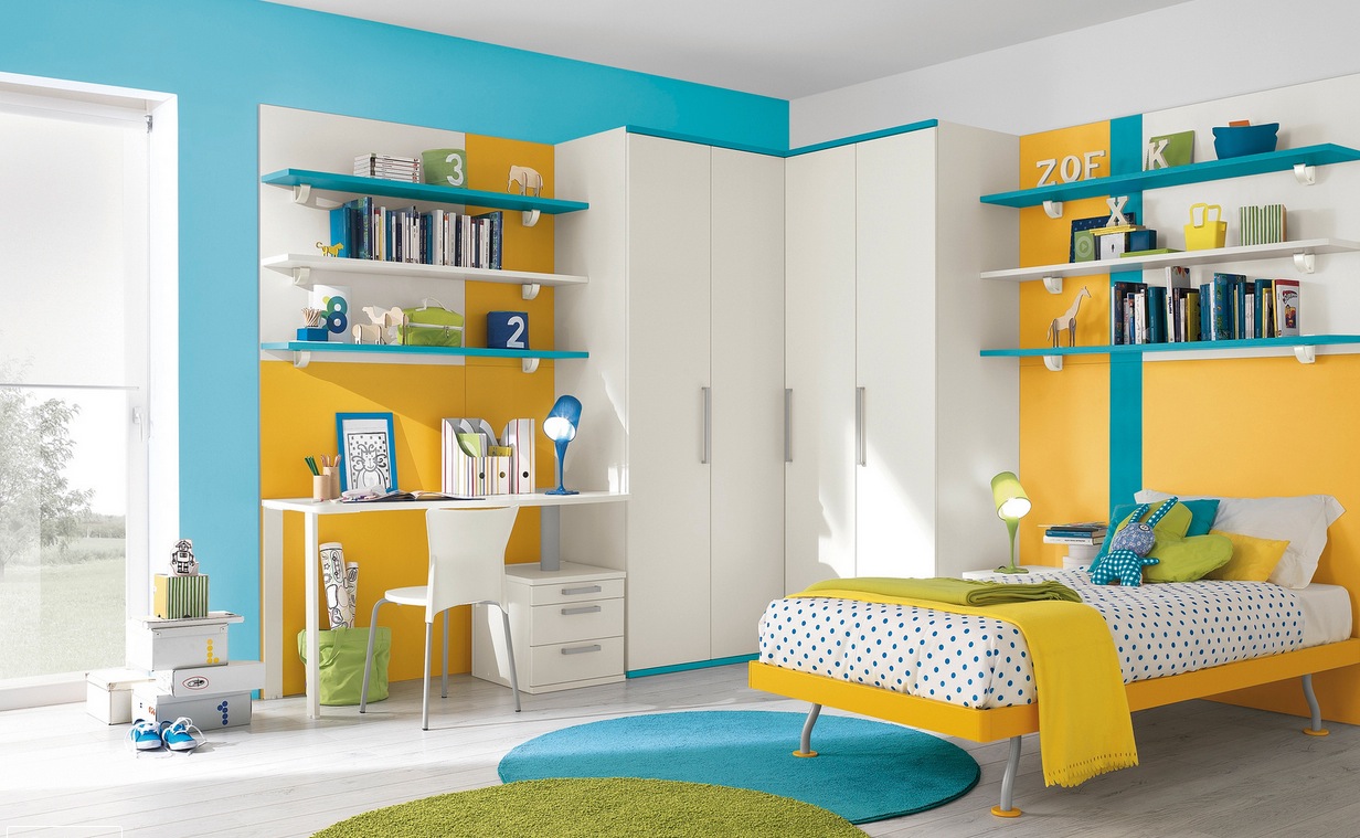 Yellow and light blue bedroom hotsell